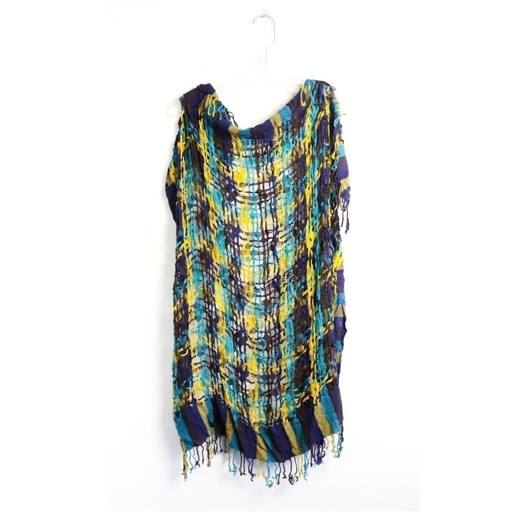 Woven scarf pashmina shawl square blue purple yellow layering pop of colour